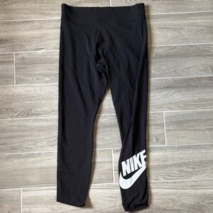 Nike Kids Black Leggings with White Logo